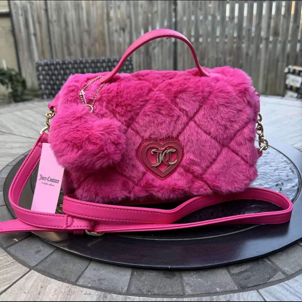 Juicy Couture Hot Pink Lets Get Cozy Furry Crossbody